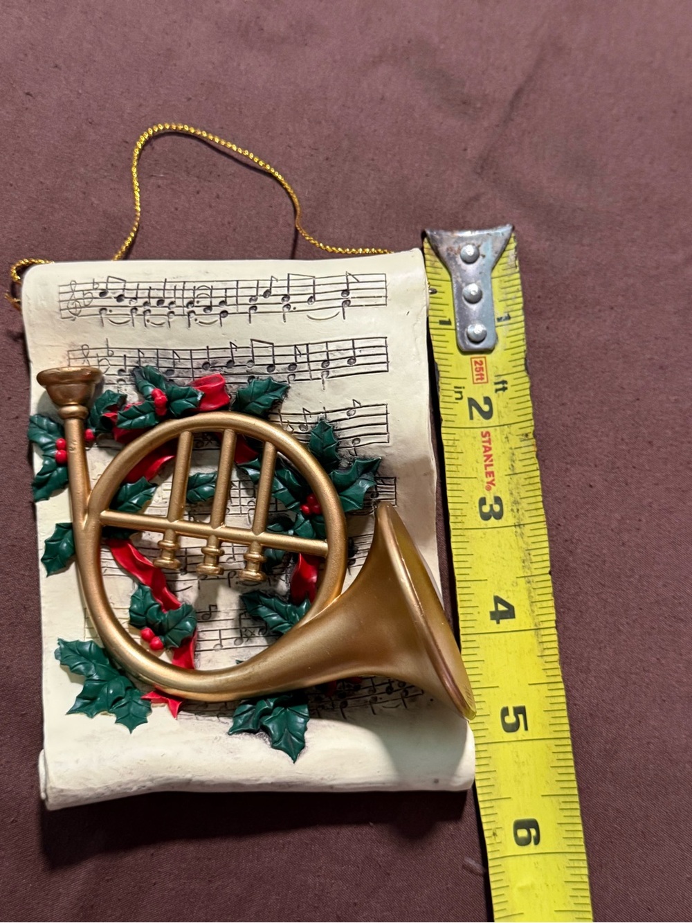 Vintage Christmas French Horn Music Sheet Wall Plaque Ornament Holiday Decor - Picture 2 of 4
